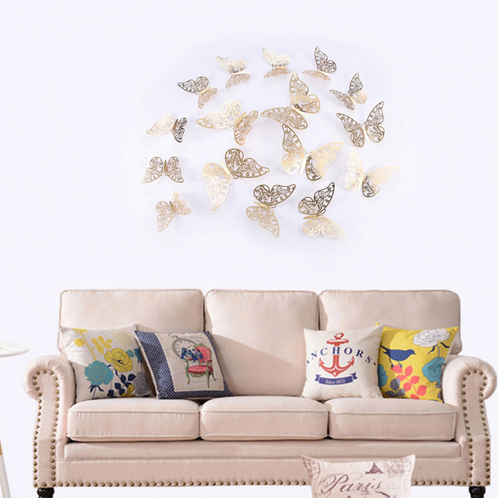 12 golden butterfly home decoration butterfly adornment 3D Butterfly Wall Sticke