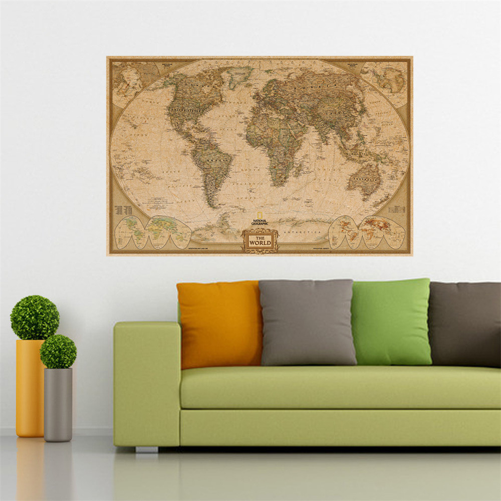 Kraft Paper Poster World Map for Living Room Bedroom Background Decoration