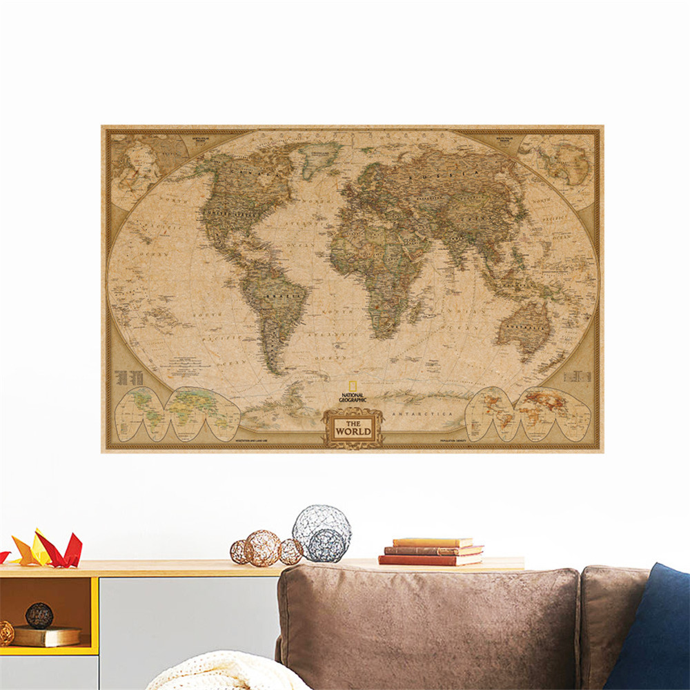 Kraft Paper Poster World Map for Living Room Bedroom Background Decoration