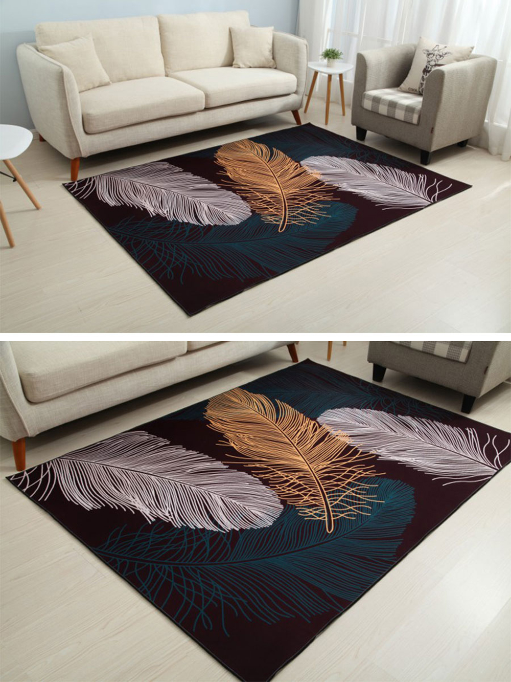 Living Room Door Mat Creative Feather Pattern Soft Non-Slip Floor Mat