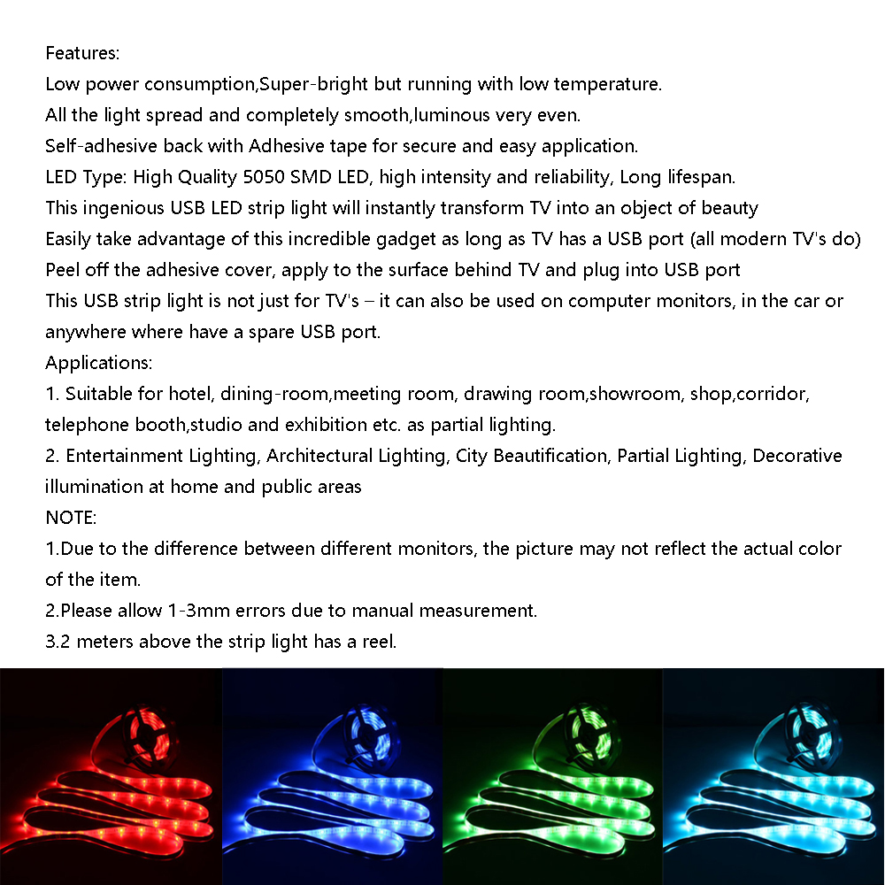 ZDM 2M Waterproof USB 5050 RGB LED Flexible Strip Light with 24 Key IR Remote