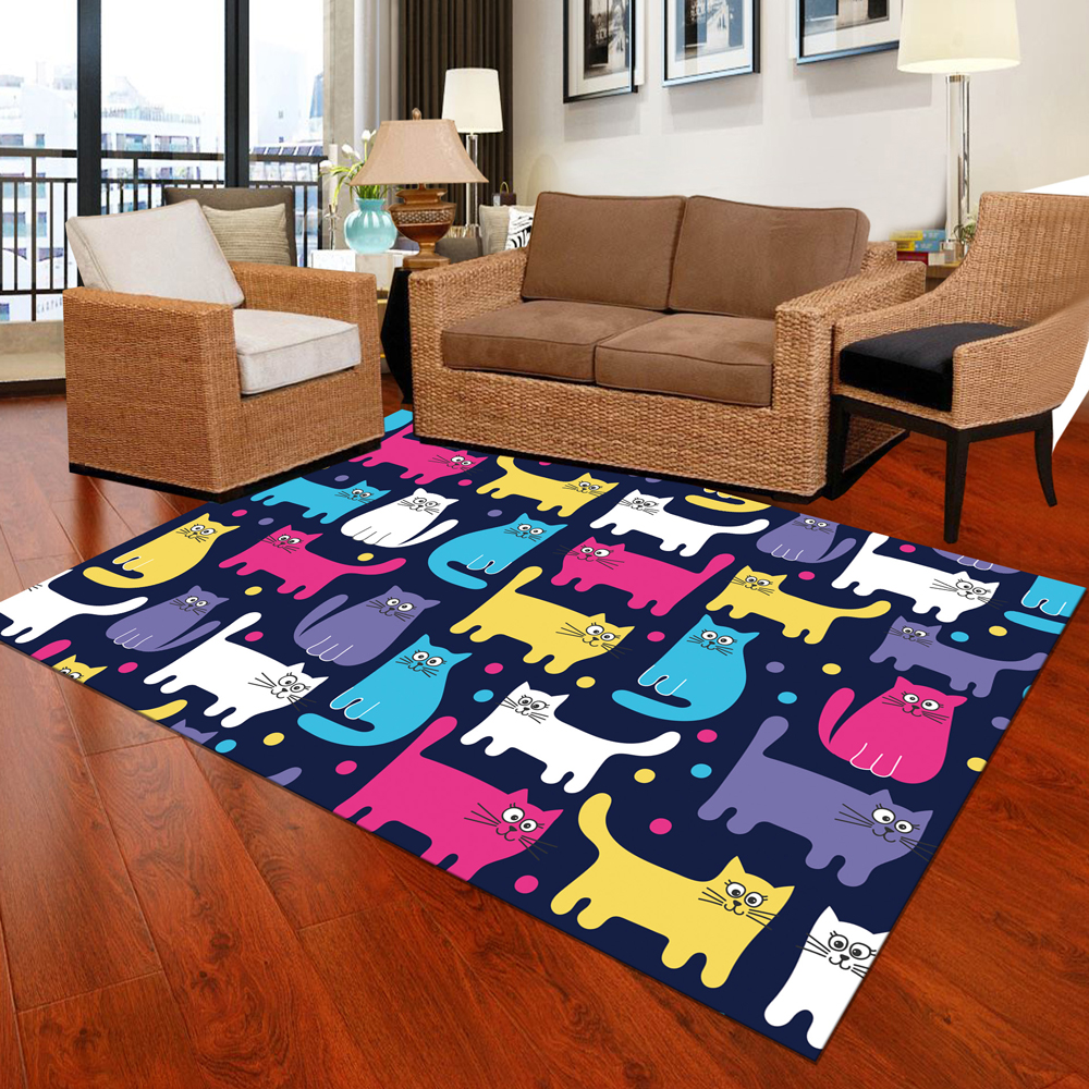 Home Mat Cute Cartoon Animal Cat Patterned Color Block Supple Washable Floor Mat