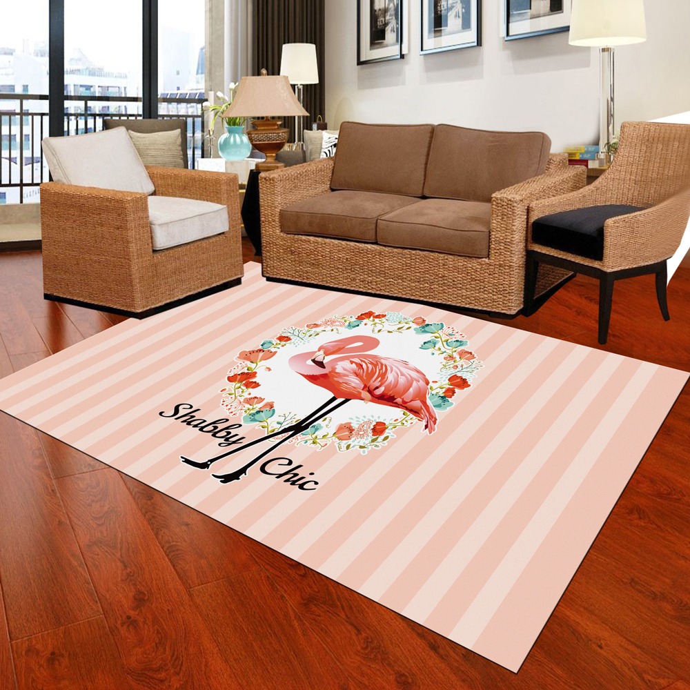 1Pc Bedroom Mat Striped Pattern Flamingo Design Soft Fresh Style Mat