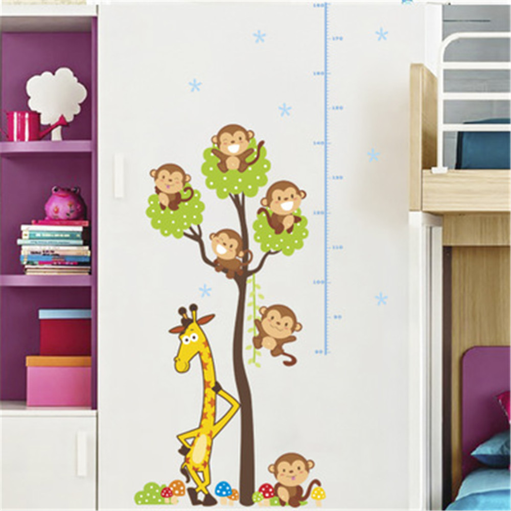 Cartoon Monkey Giraffe Tree Height Attached To Children'S Room wall Sticker