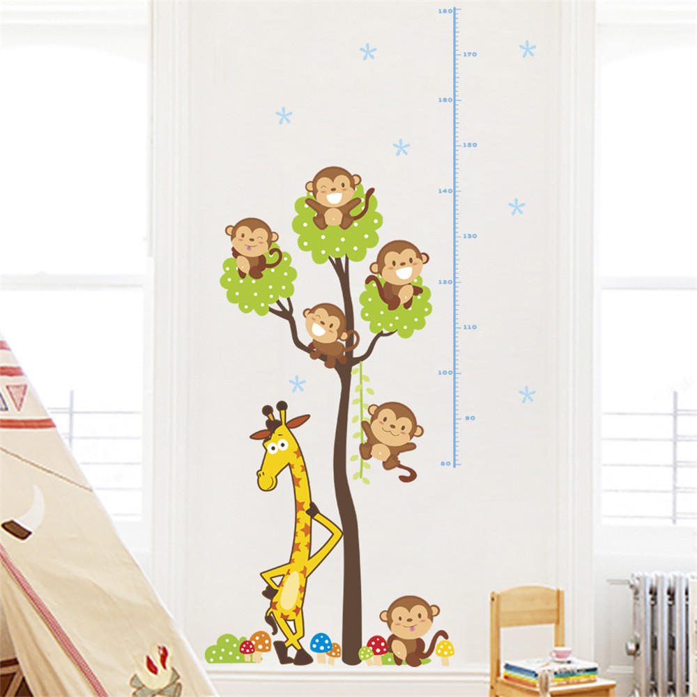 Cartoon Monkey Giraffe Tree Height Attached To Children'S Room wall Sticker