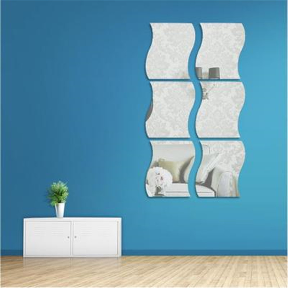 DIY Mirror Stickers 3D Three-Dimensional Wave Six-Piece Combination Wall Sticker