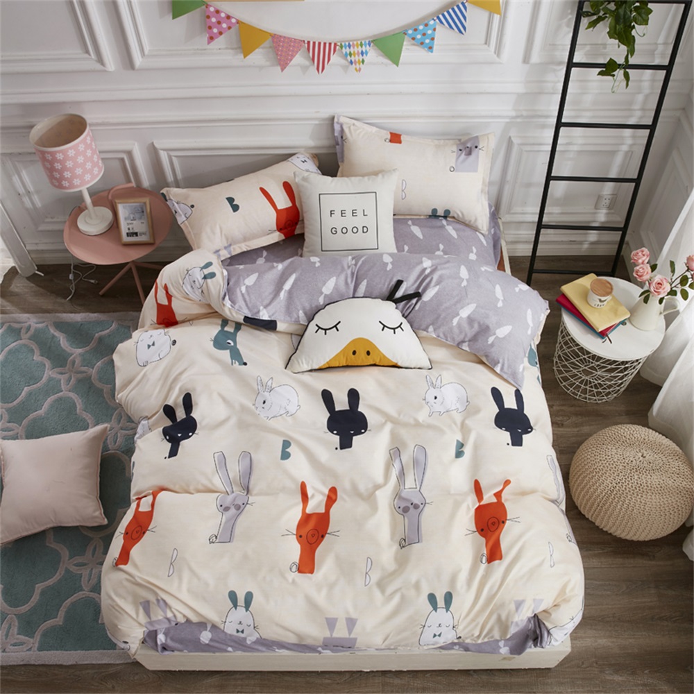 OMONNES Four Pieces of Bed Fresh and Simple Sheets Lovely Rabbits