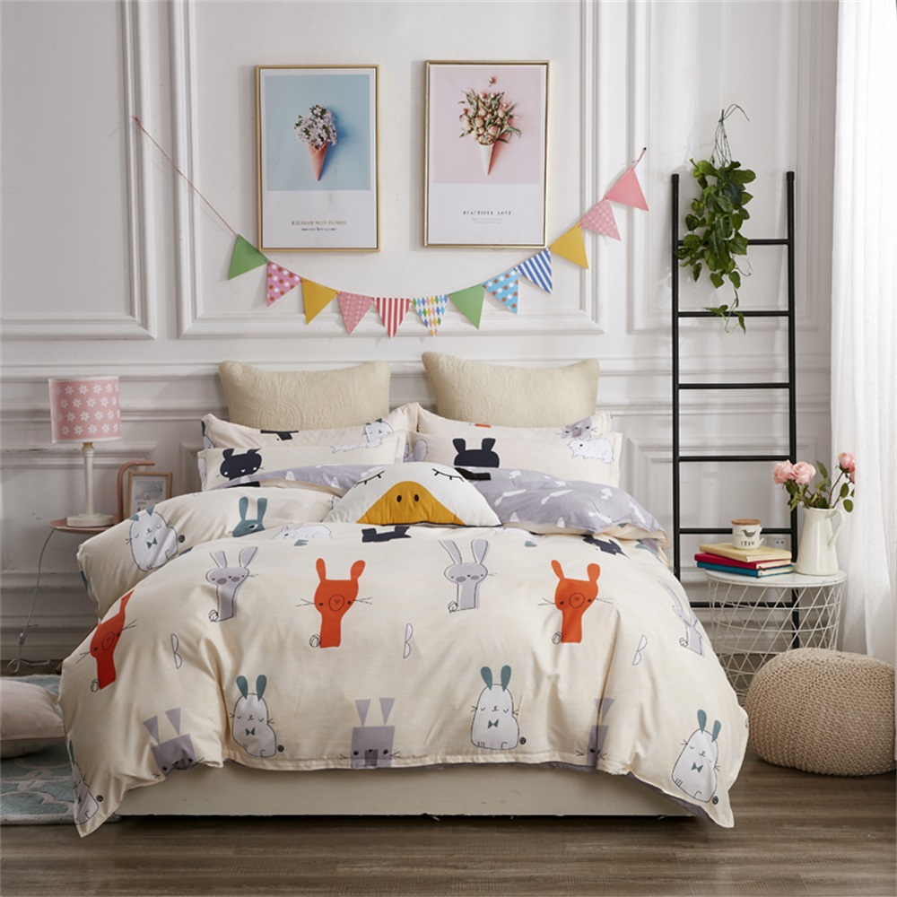 OMONNES Four Pieces of Bed Fresh and Simple Sheets Lovely Rabbits
