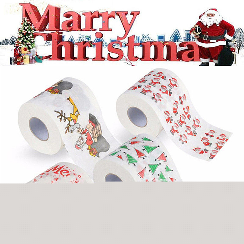1 Roll of Christmas Cartoon Printing Paper Towel Roll Living Room Napkin 10X10CM