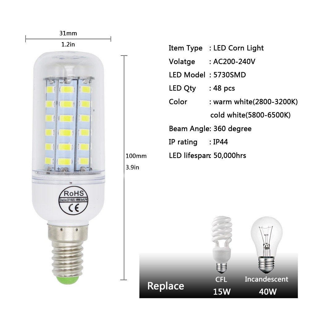 E14 7W LED Corn Bulb Lamp 48-SMD 5730 (AC 220)