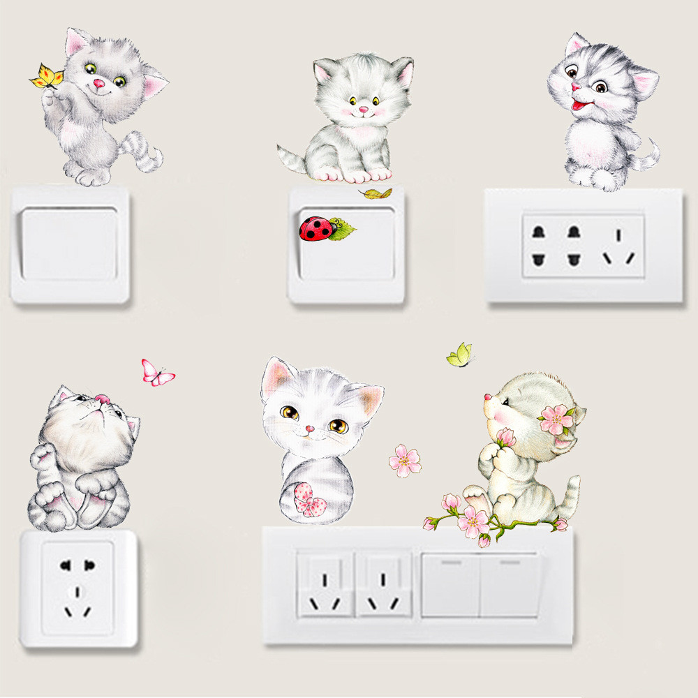 3D Vivid Lovely Cats Wall Stickers for Kids Rooms Bathroom Toilet Home Decor