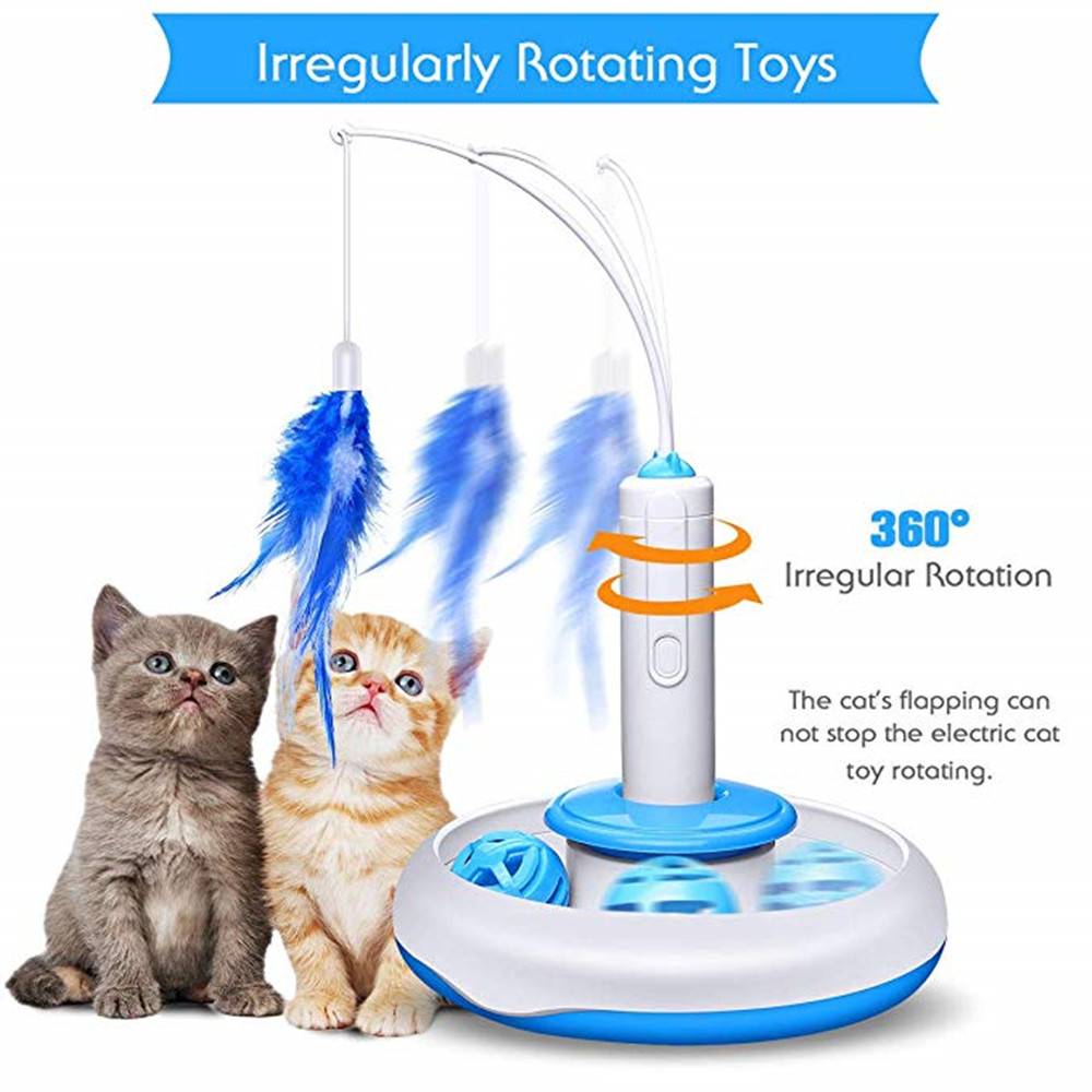 Cat Teasing Toy Electric Mute Kitten Rotating Teaser Feather