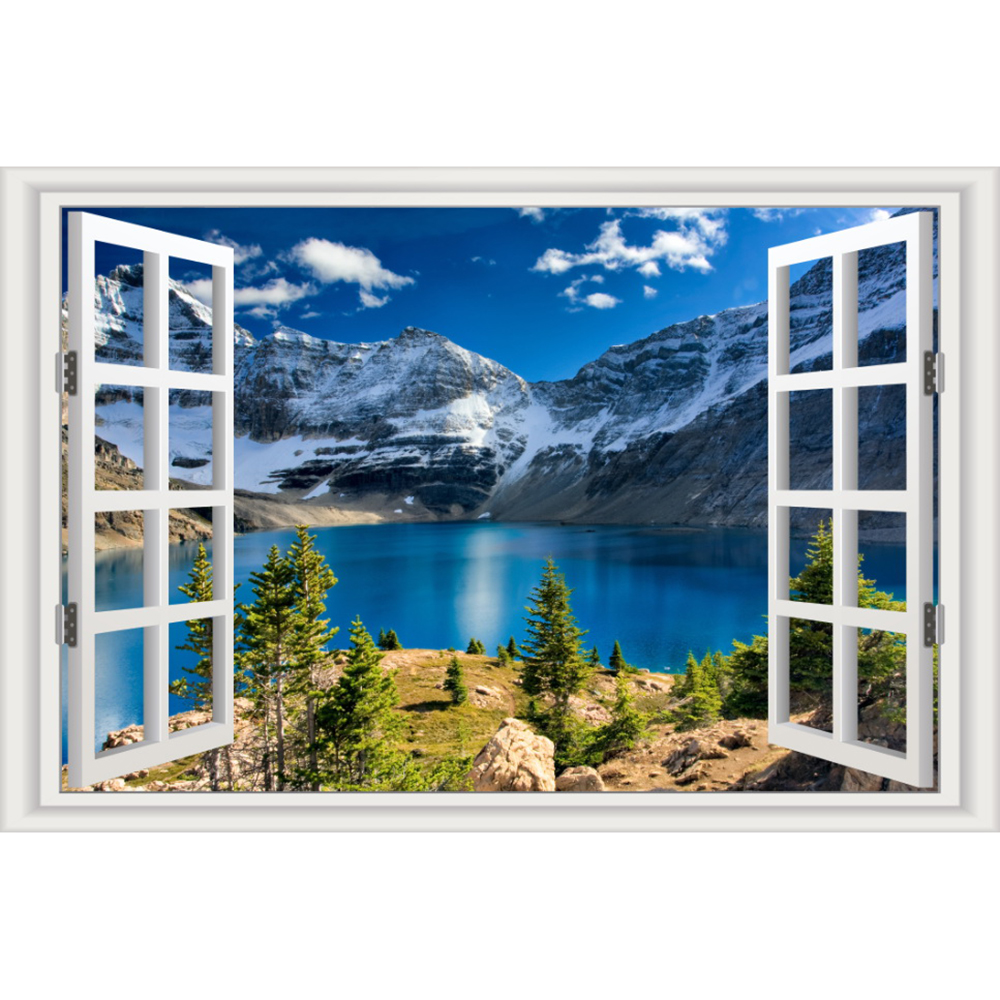 MailingArt Wall Sticker Home Decor False Faux Window Snow Mount Lake