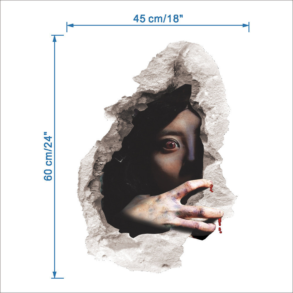 Female Ghost Breaking Wall Horror 3D Stereo Effect Sticker Creative Home Decal