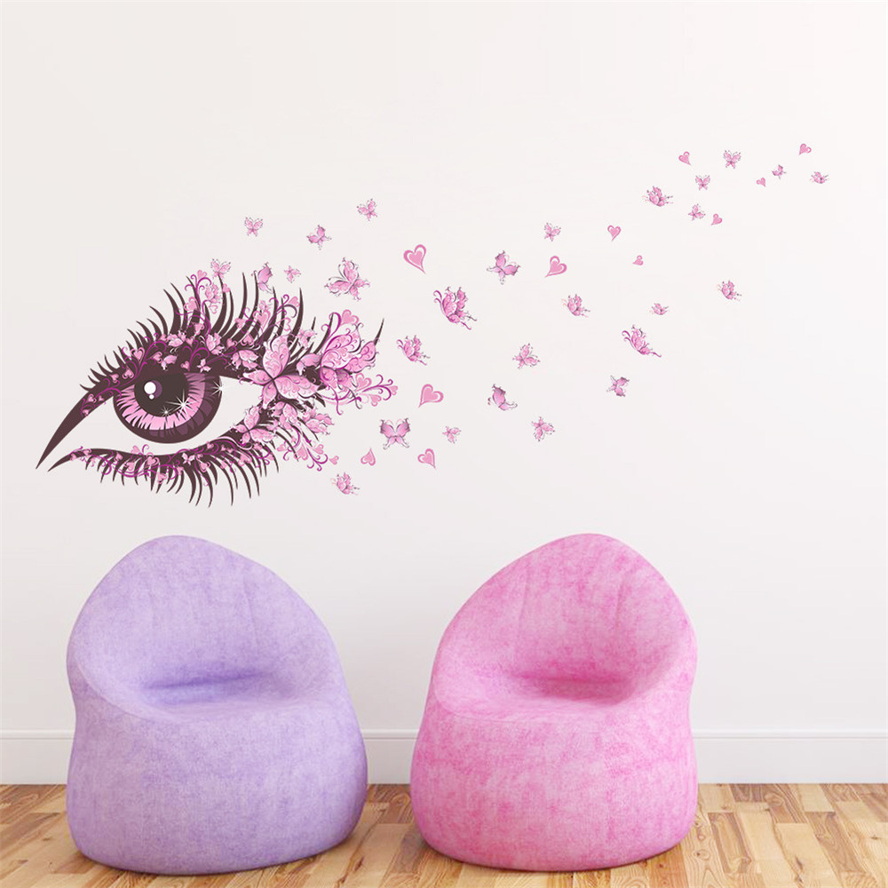 Pink Butterfly Eye Eyelash Wall Sticker Removable Sticker Home Decorations