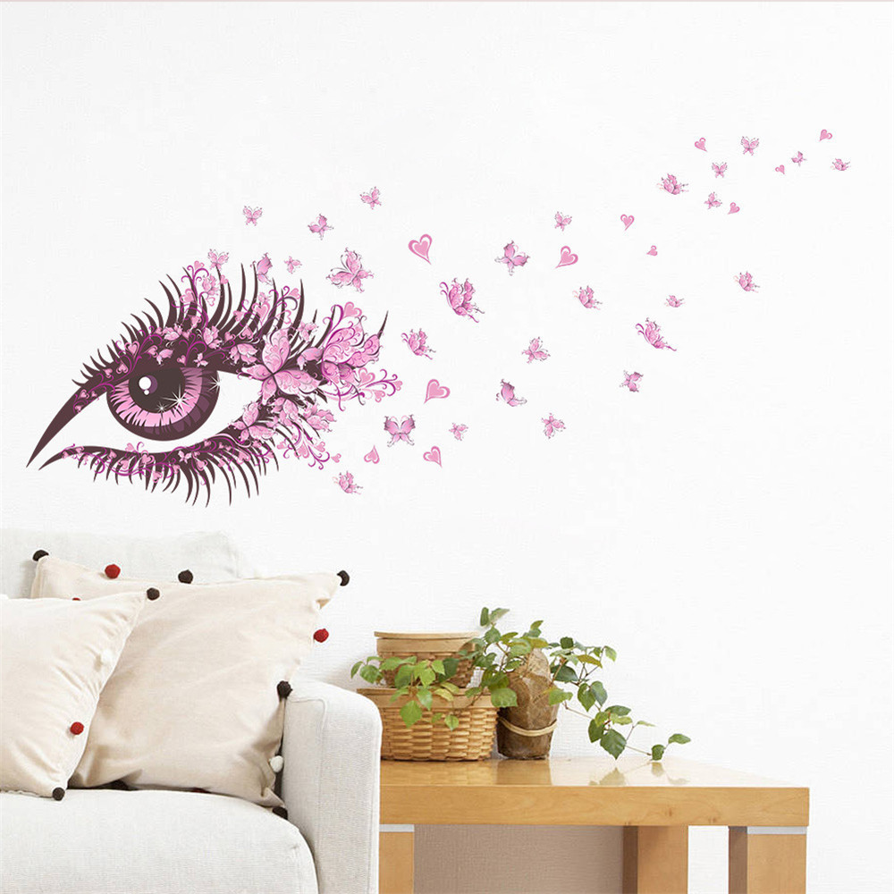 Pink Butterfly Eye Eyelash Wall Sticker Removable Sticker Home Decorations