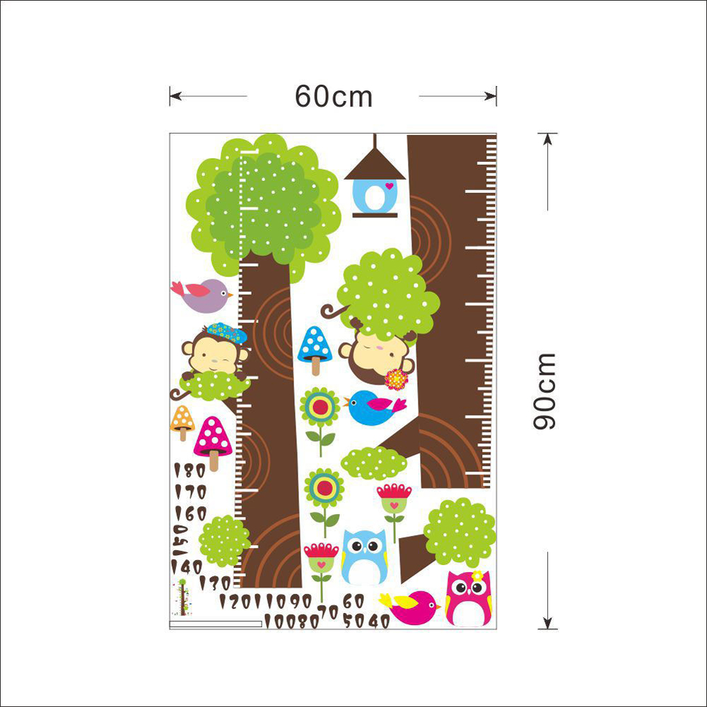 Owl Monkeys Measure Your Height Removable PVC Wall Sticker