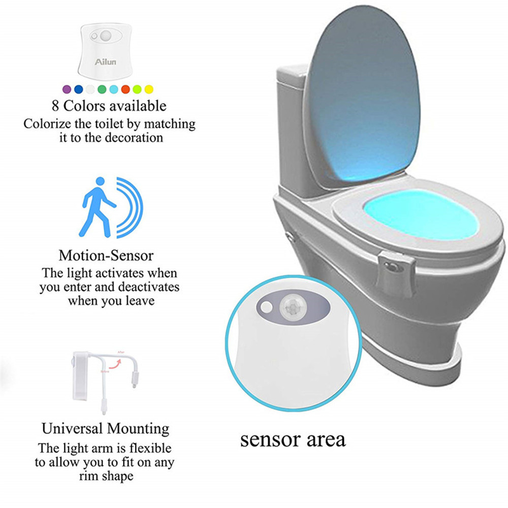 8 Color Toilet Seat Sensor Light Bathroom LED Nightlight
