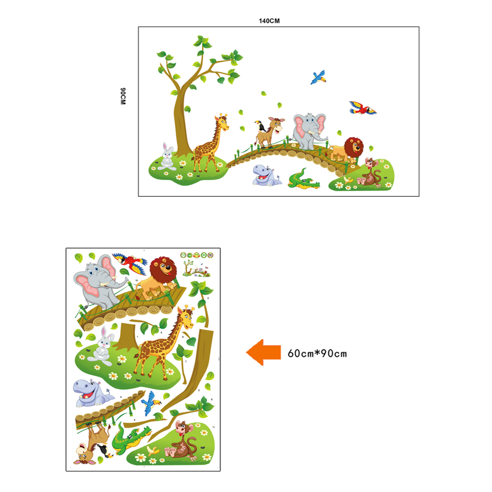 Forest Animals PVC Wall Sticker Cartoon for Kids Rooms Decor Bedroom