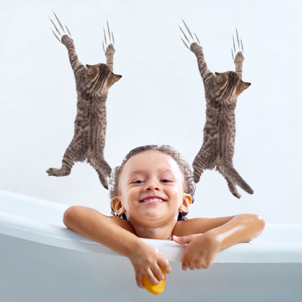 Hole View Vivid Cats 3D Wall Sticker Bathroom Toilet Animal Decals Art Sticker