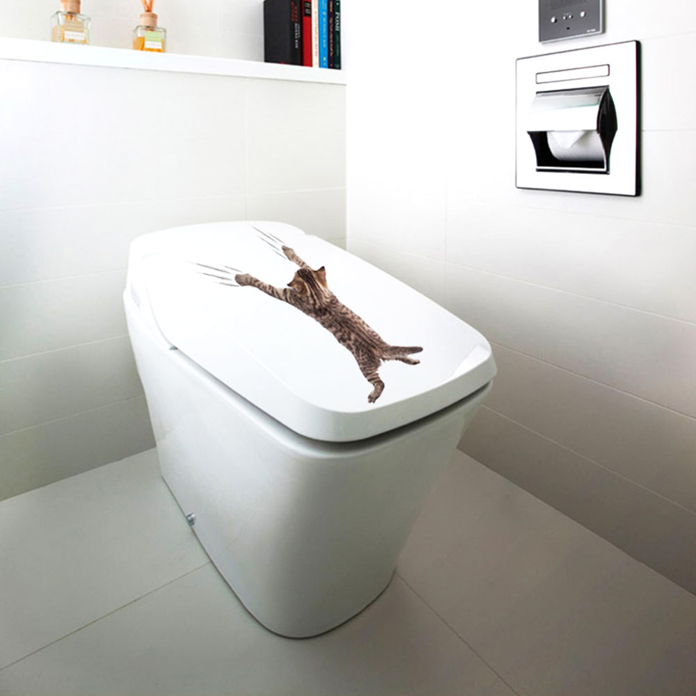 Hole View Vivid Cats 3D Wall Sticker Bathroom Toilet Animal Decals Art Sticker