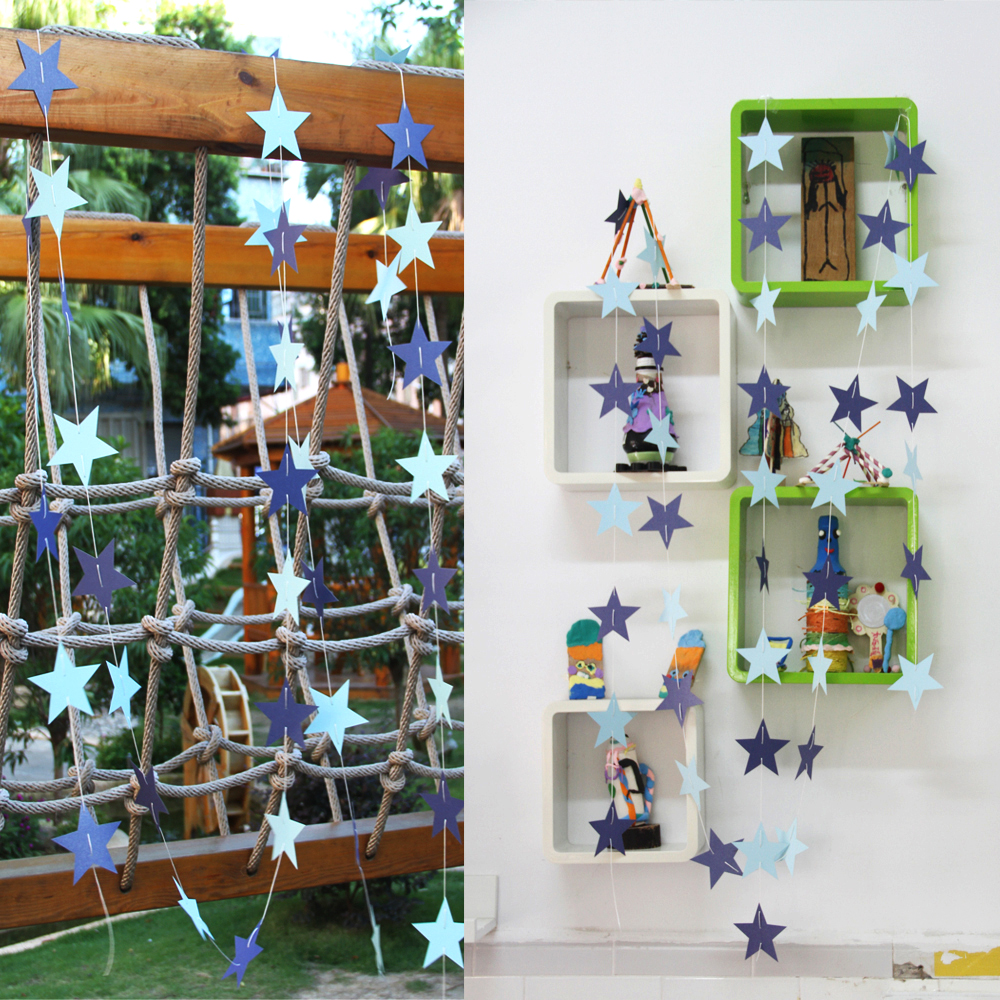 Colorful 4m paper string star wedding decoration pull-up party Pentagon hanging
