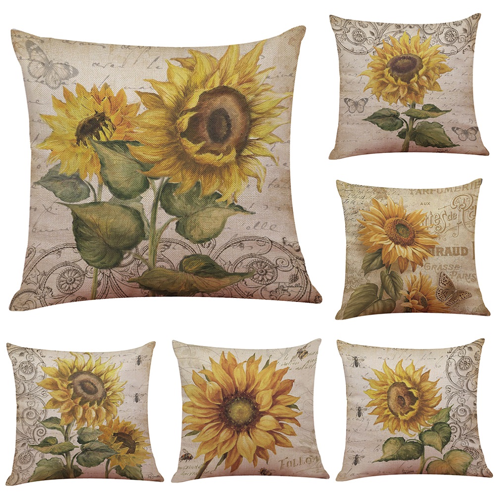 Sunflower Cushion Pillow Flax Soft Mordern Europe America Style