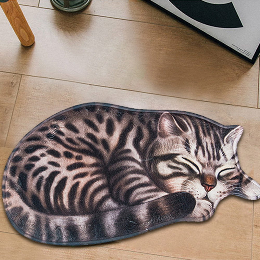 Flannel Lovely Kitten Enters The Door Mat Kitchen Carpet Bathroom Non-Slip Mat B