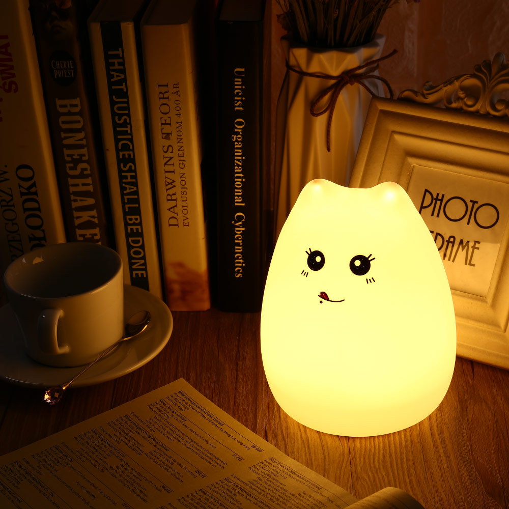 Touch Sensor LED Night Light USB Colorful Cute Cat Silicone Bedroom Beside Lamp