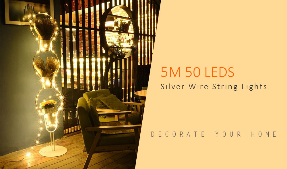 5M 50 LEDS Silver Wire String Lights Christmas Holiday Wedding Party Decoration