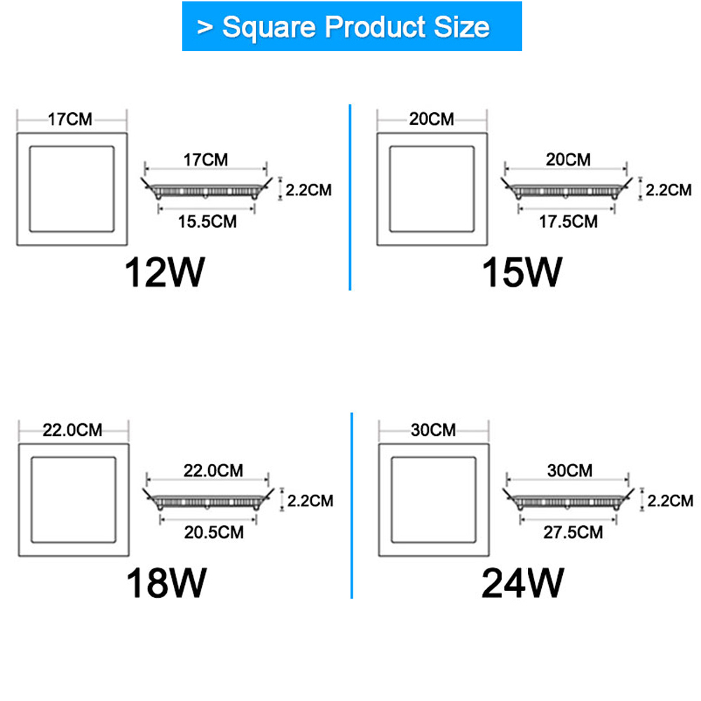 Square Shaped Ultra-thin Panel LED Panel Light AC85-265V