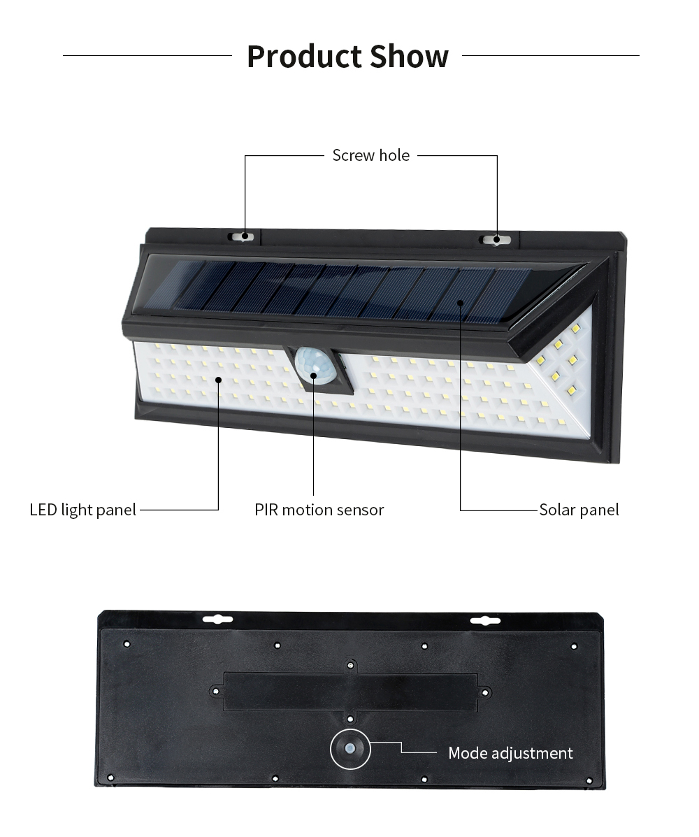 90 LEDs IP65 Solar Motion Sensor Wall Light for Garden Doorplate