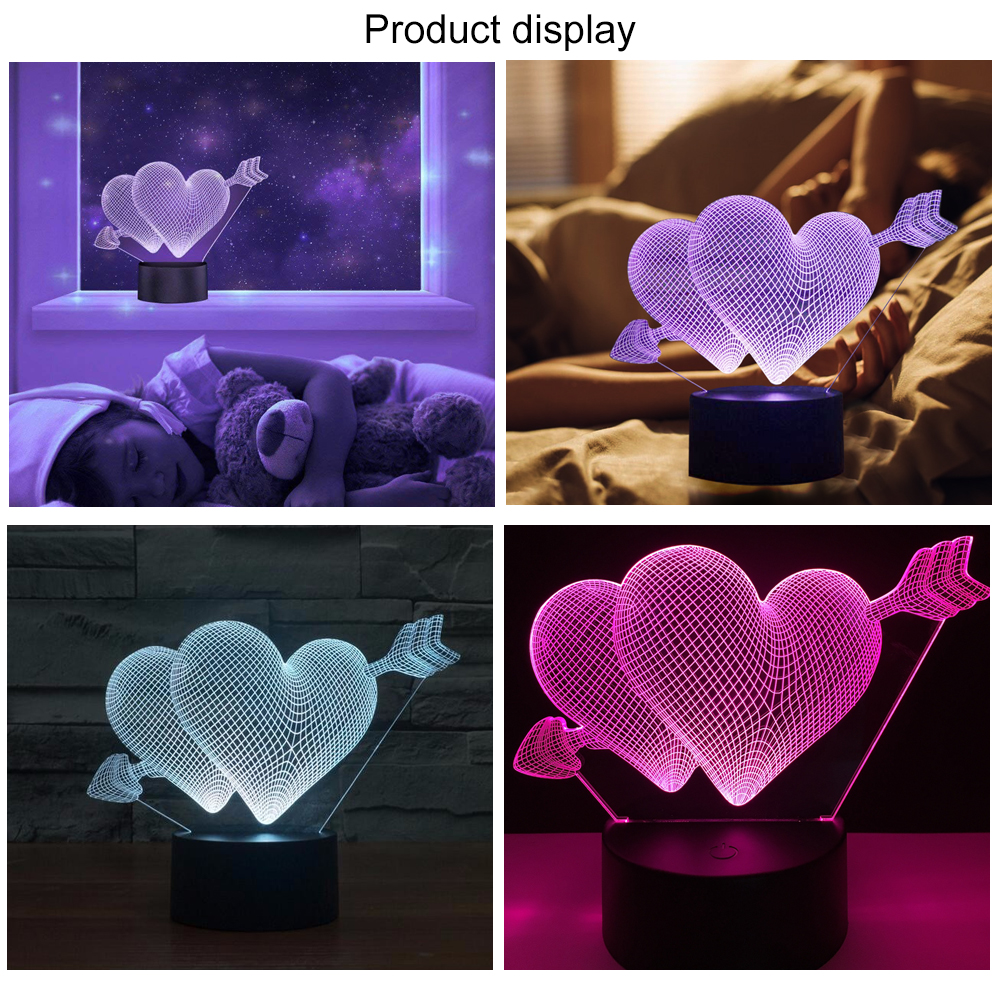 Valentine's Day 3D Night Lights Heart Shaped Colorful Decorative Table Lamp