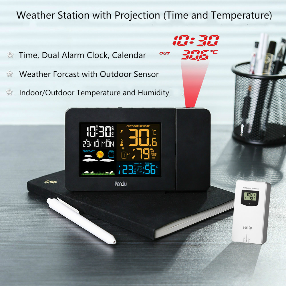 FanJu FJ3391 Multifunctional Color Weather Station with Projection / Weather Monitor Clock
