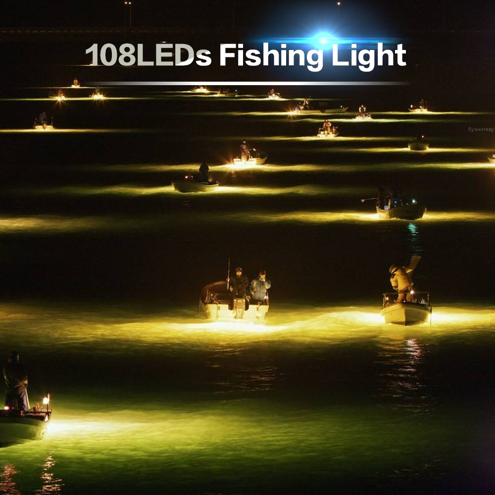 Fish Attraction Light 12V Underwater Light 15W 108 LED Bait Night Fishing Light
