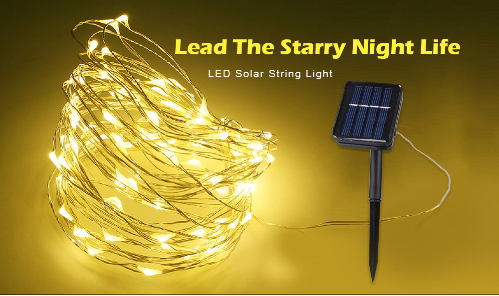 10M Solar LED String Copper Wire 100 LEDs IP65 Waterproof Holiday Decoration