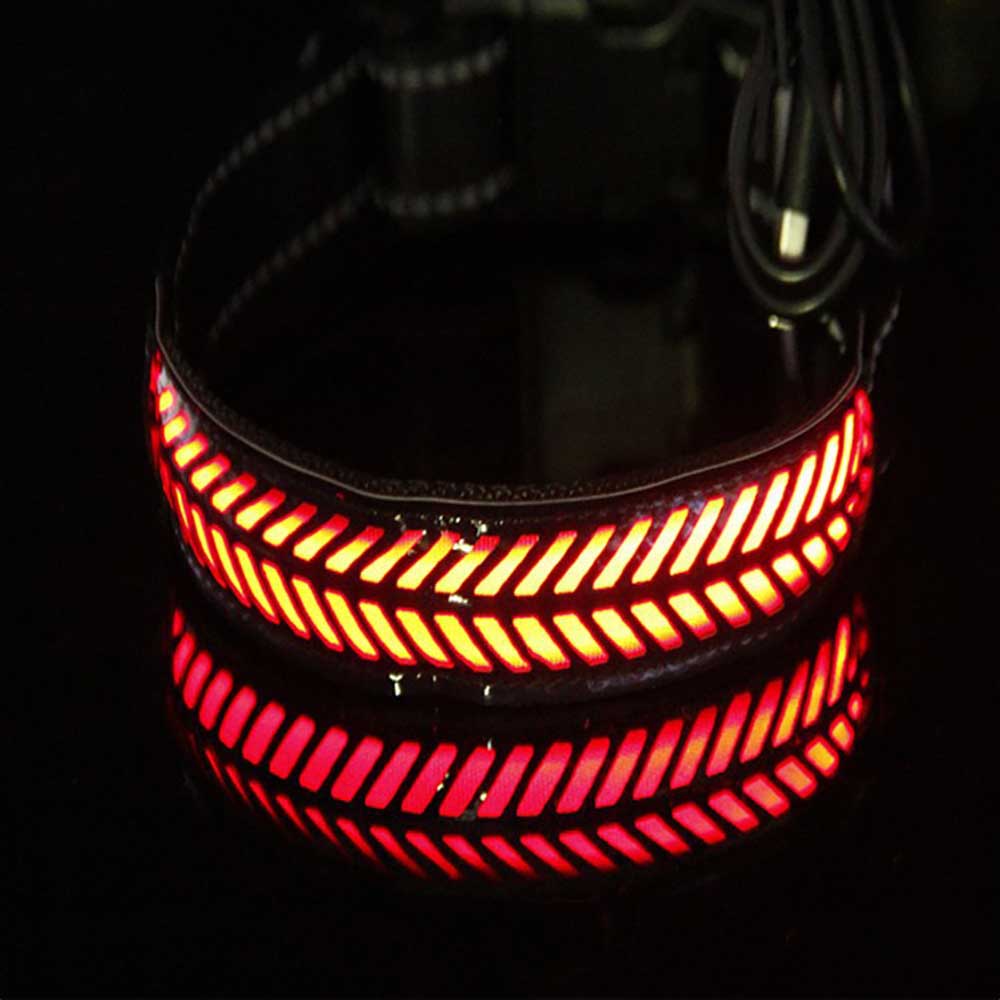 1 Piece USB Electricize Multiple Luminous Modes LED PU Leather Carved Pet Collar