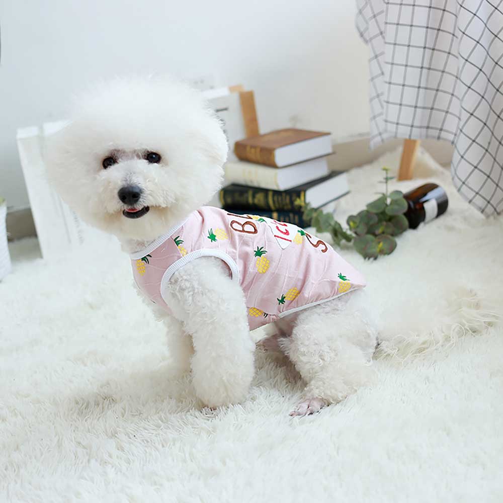 Fashion Cotton Stretch Pet Vest Pineapple Embroidery Dog Clothes