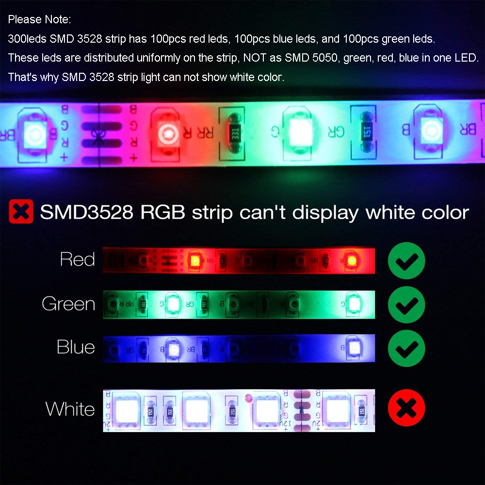 3x5M 2835 RGB LED Strip Light with 44 Key IR Controller 1 to 3 Connecting line