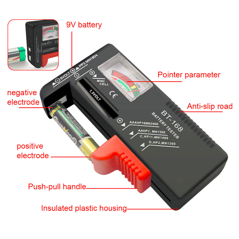 BT168 Indicator Universal Cell Battery Tester AA AAA C/D 9V Volt Button Checker
