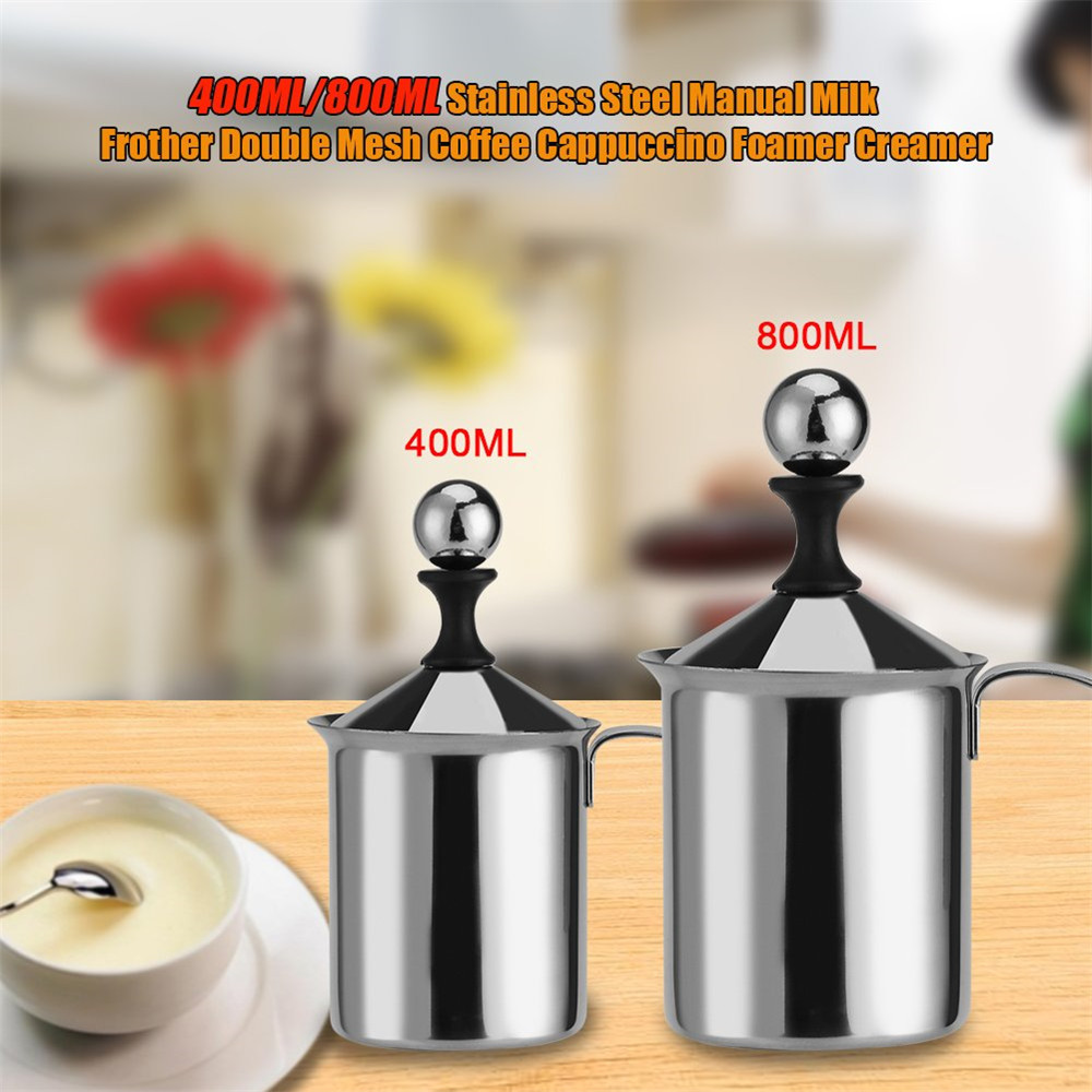 Milk Frother 400/800ML Stainless Steel Double Mesh Coffee Creamer Foamer Maker