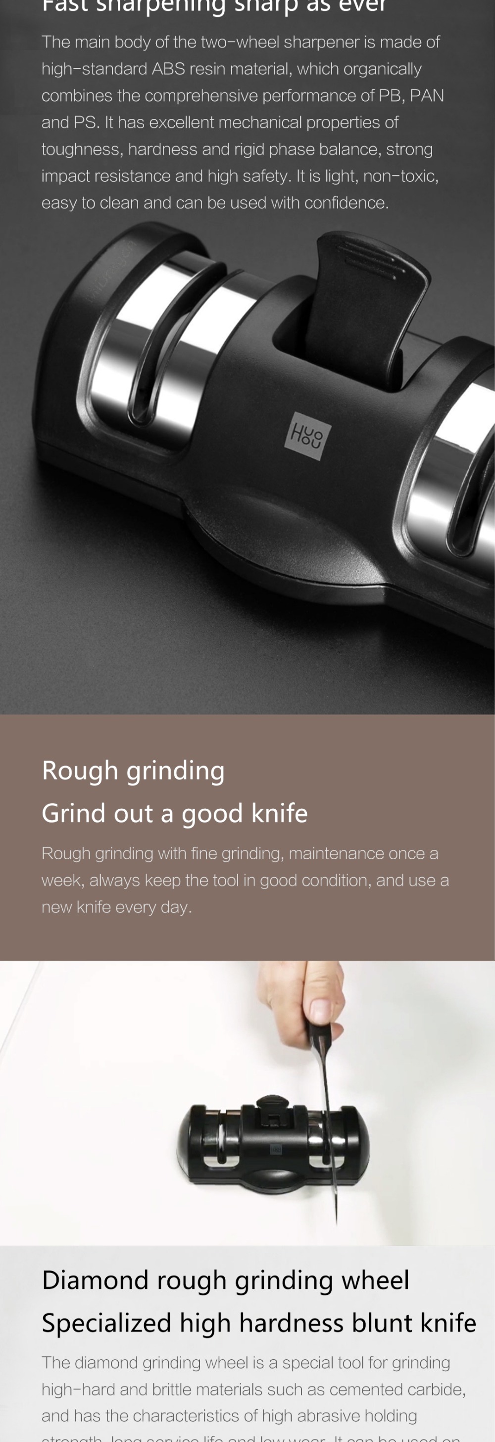 Huohou Knife Sharpener 2 Stages Double Wheel Whetstone Grinder Tool From Xiaomi