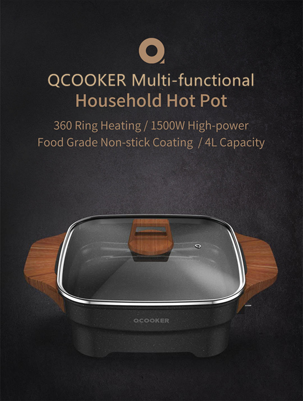 QCOOKER 4L Multifunctional Non-Stick Coating Electric Hot Pot