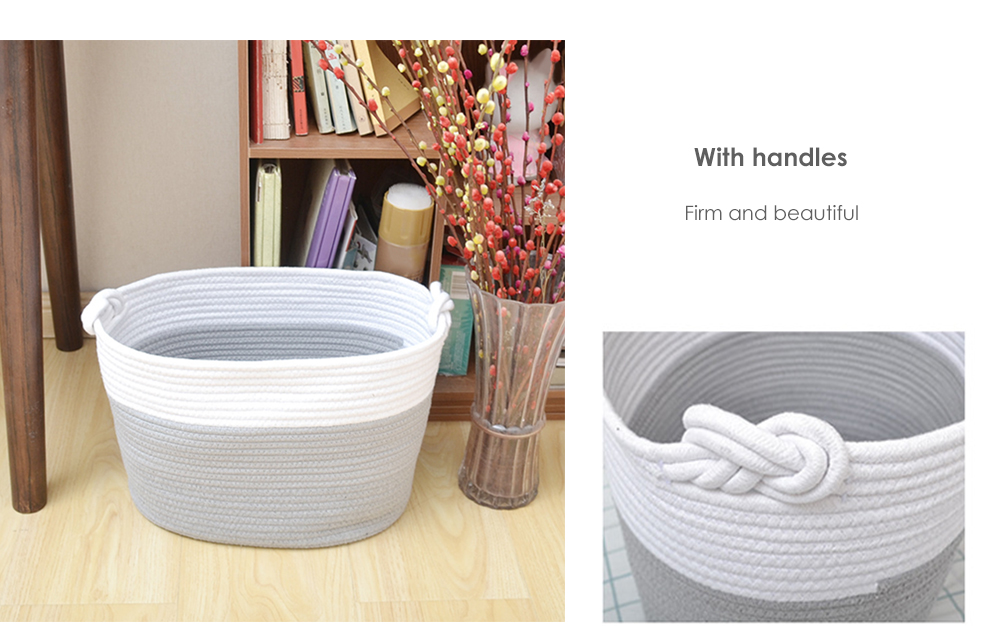 Natural Cotton Thread Woven Rope Storage Basket with Handle