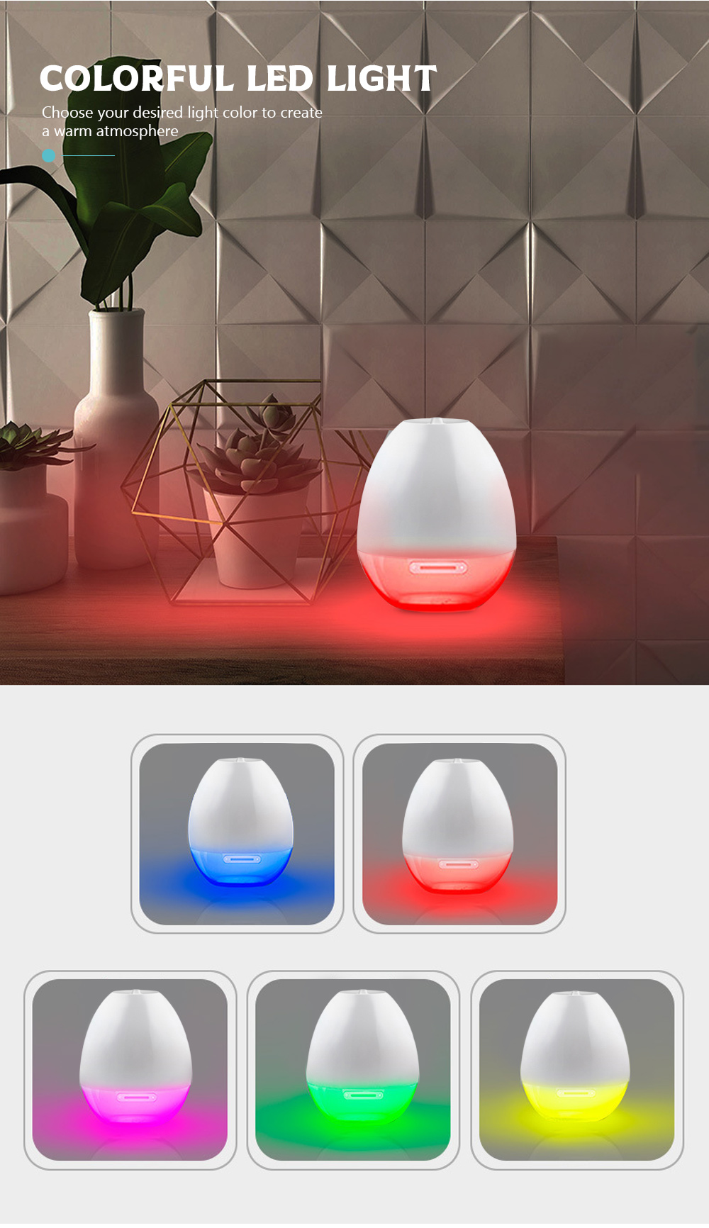 80ml Ultrasonic Aromatherapy Humidifier with Colorful LED Light for Bedroom / Office / Yoga Studio