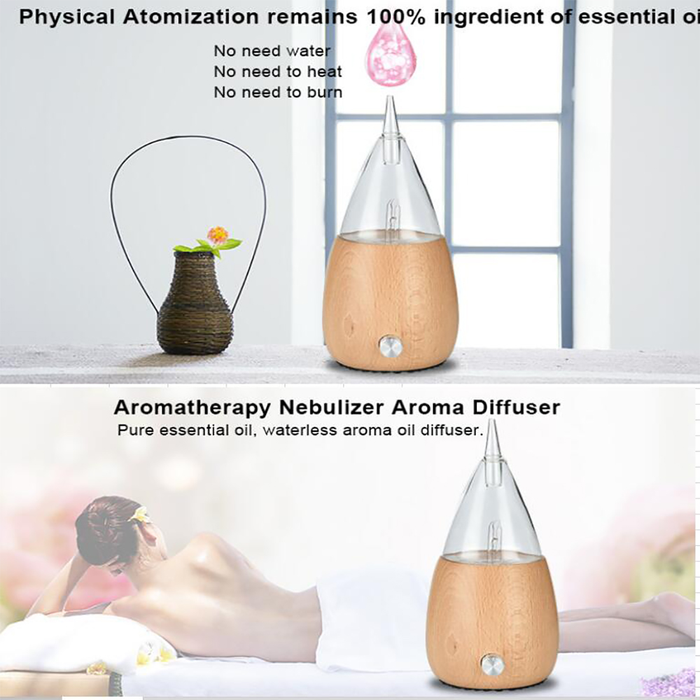 Real Wood Glass Essential Oil Cool Mist Aromatherapy Nebulizer Diffuser