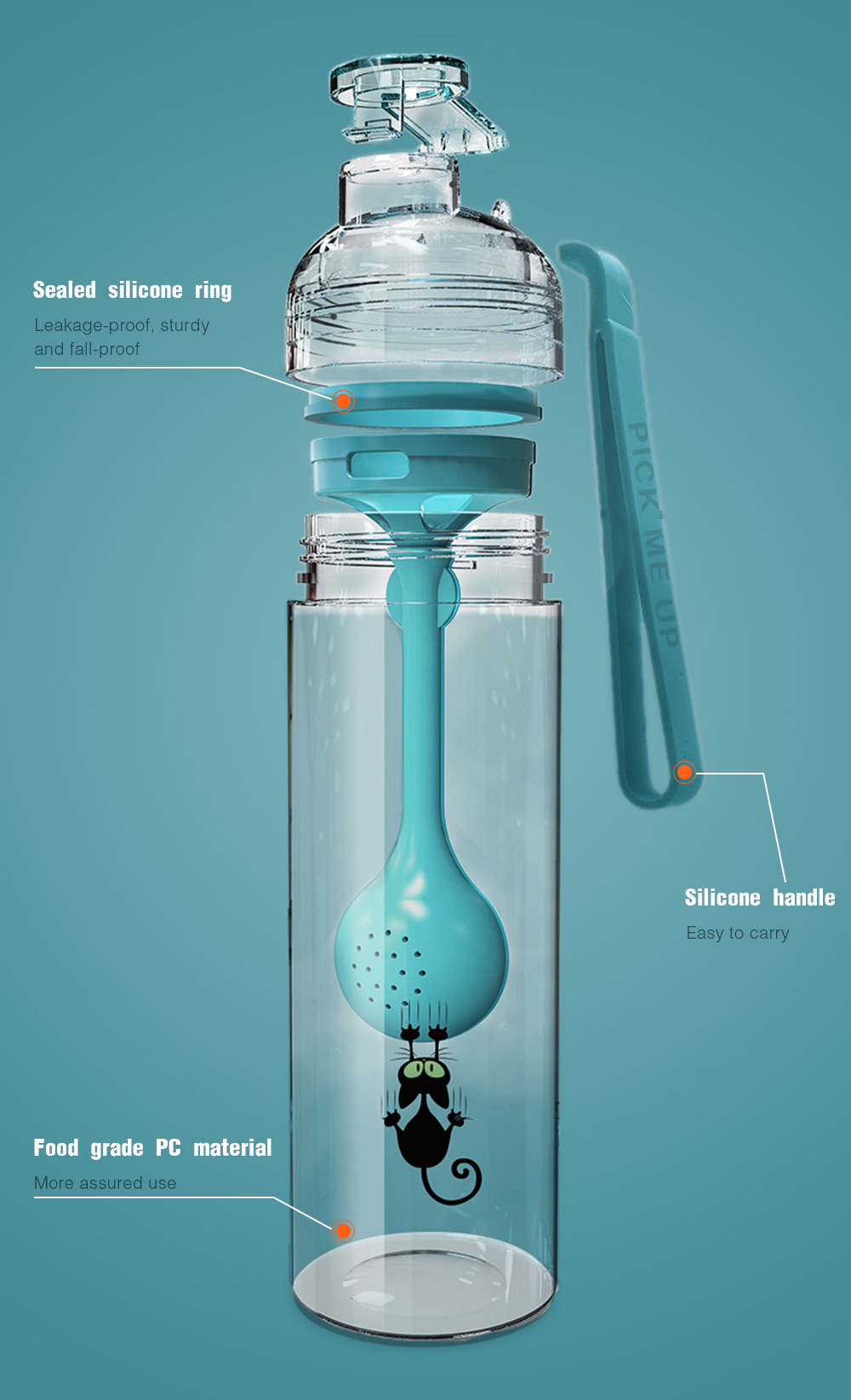 Portable Sports Drinking Water Bottle with Multi-function Spoon for Kids Adults