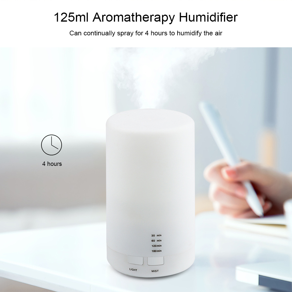 125ml Ultrasonic Aromatherapy Humidifier with LED Light / 4 Timing Options for Bedroom / Office
