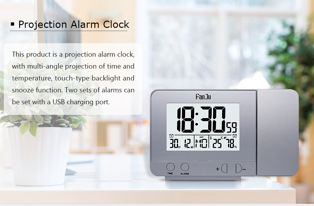 FanJu FJ3531 Projection Alarm Clock with Temperature and Time Projection