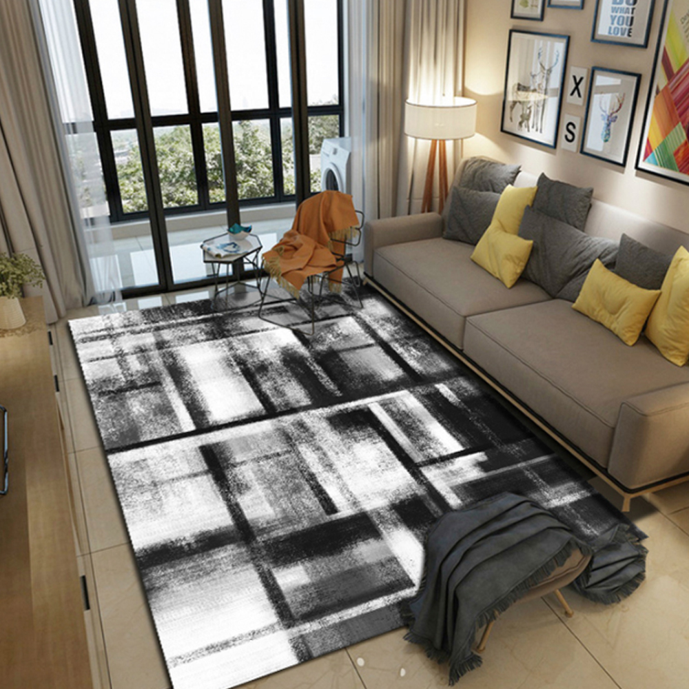 Living Room Floor Mat Modern Brief Style Color Block Soft Carpet